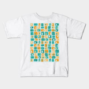 Funky Squares Retro Pattern Aqua, Teal, Orange Kids T-Shirt